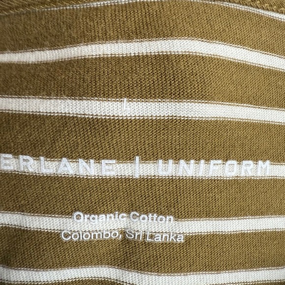 EVERLANE UNIFORM Olive Green Crew Neck Striped Mens Short Sleeve Tee, L‎ - Picture 3 of 5